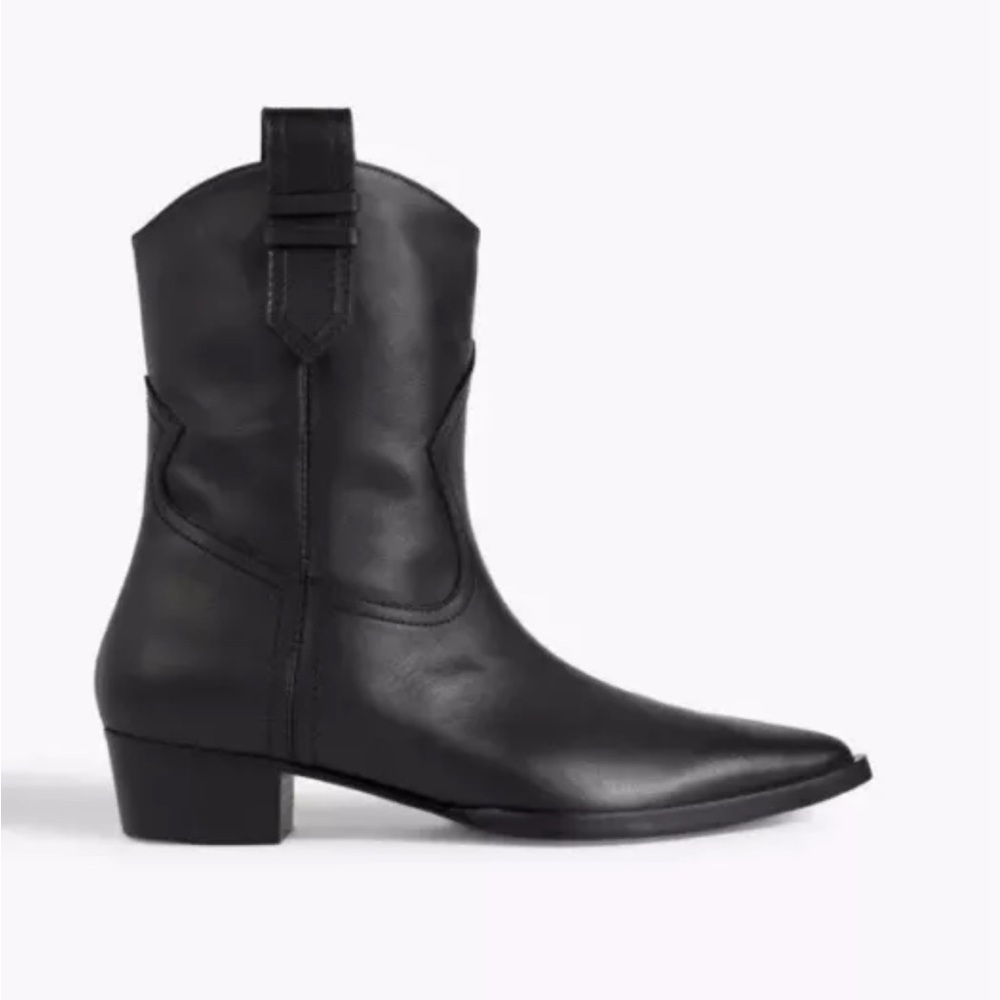 NWOB $528 Frame Women Le Dallas Black Leather Western Cowboy Boots size 37.5 / 7